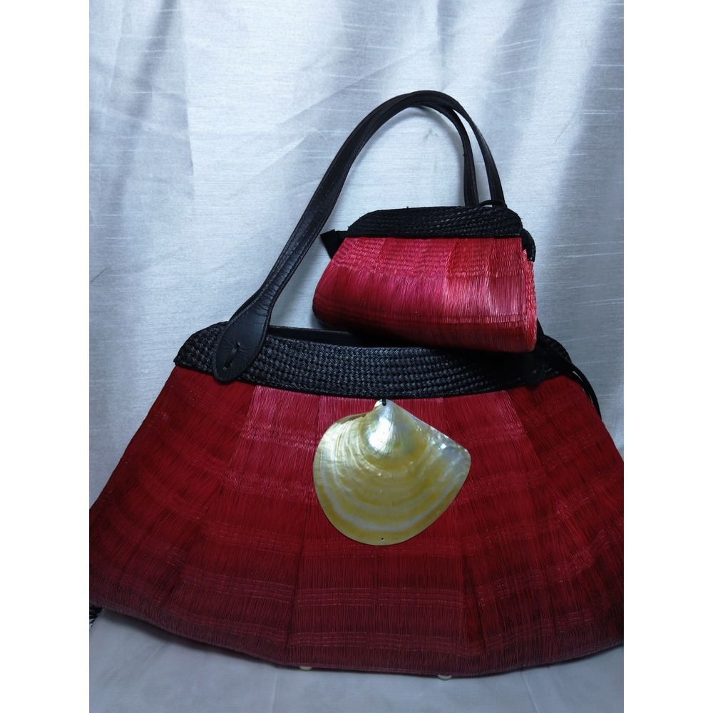 Woven Straw Handbag and crossbody purse With Golden Mother Of Pearl Set - Picture 15 of 15